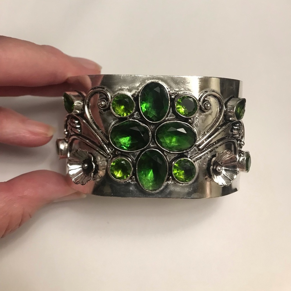Peridot Stamped Solid 925 Sterling Silver Cuff Bracelet